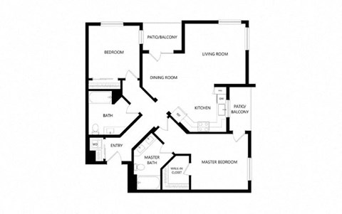 Floor plan for 2 beds, 2 baths, 1115 sqft